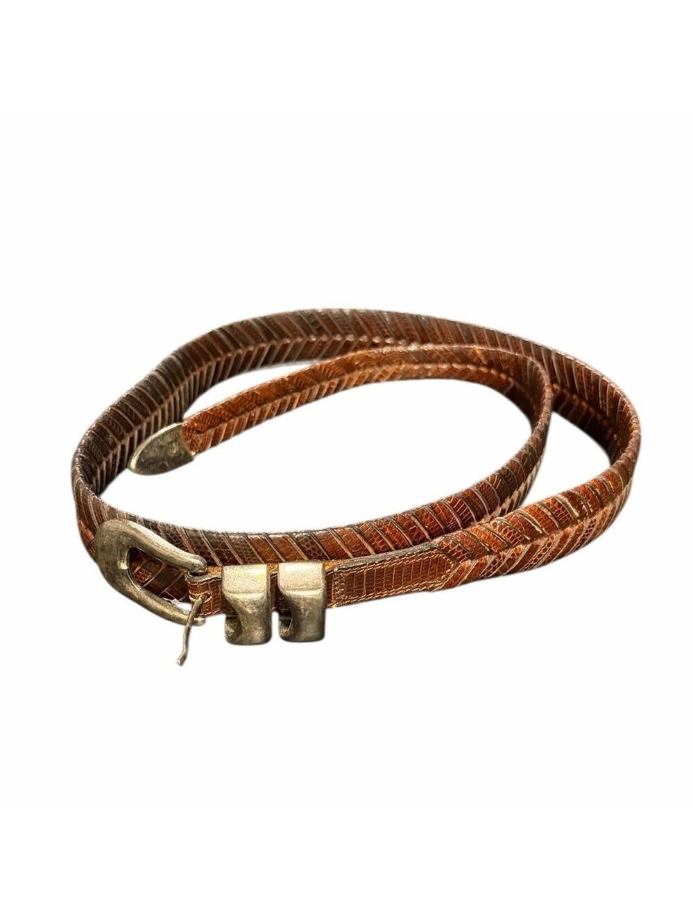 Cale Lizard Skin Braided Belt Spain Vintage Large Silver Buckle